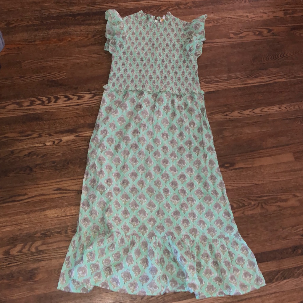 Anna Cate Morgan Dress. Size Large Light Green Floral. 100% Cotton.